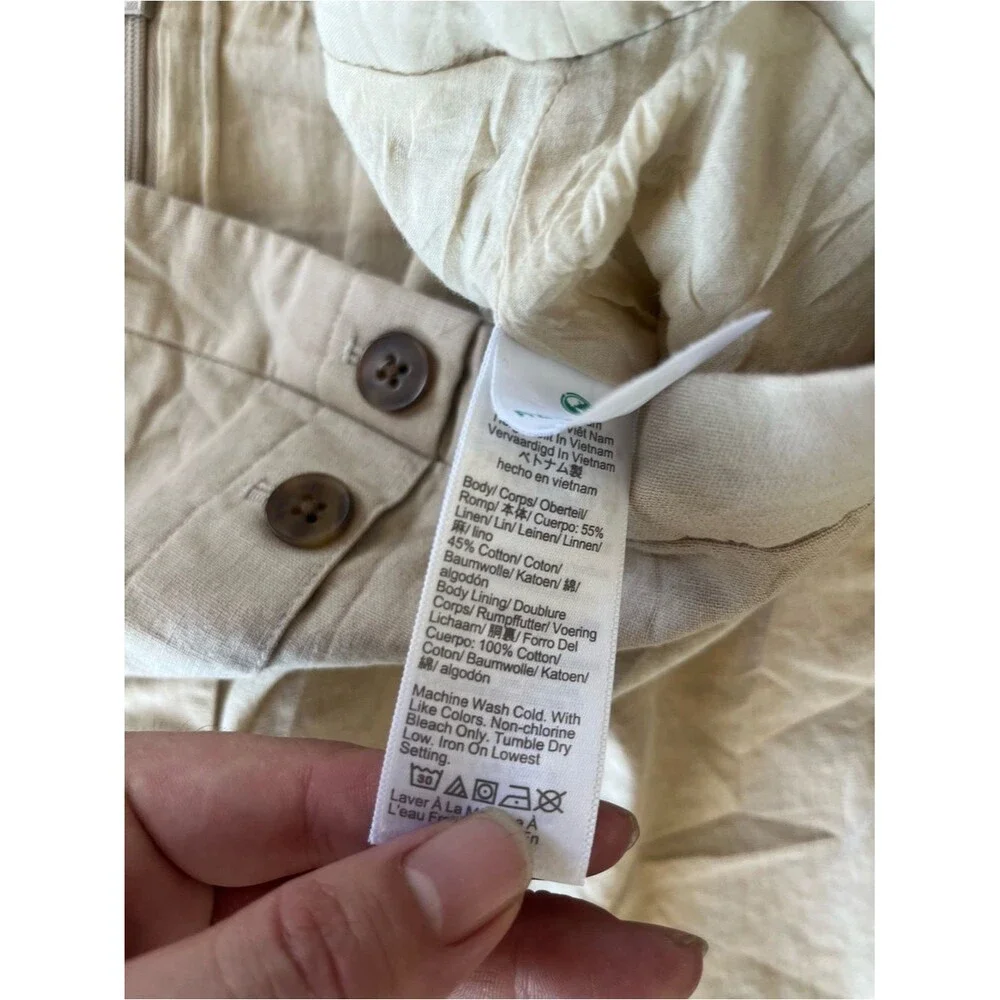 J.Crew Button Front Mini Skirt Tan Beige Women’s Size 12 Linen Blend Preppy Fit